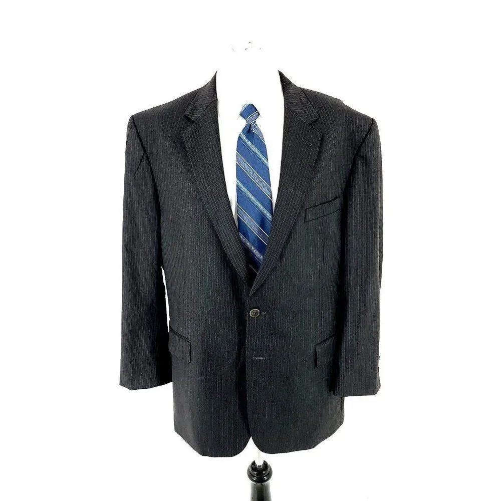 Jos A Bank Signature Gold Wool 2 Button Suit Jacket 46R Gray W Blue Gray Striped